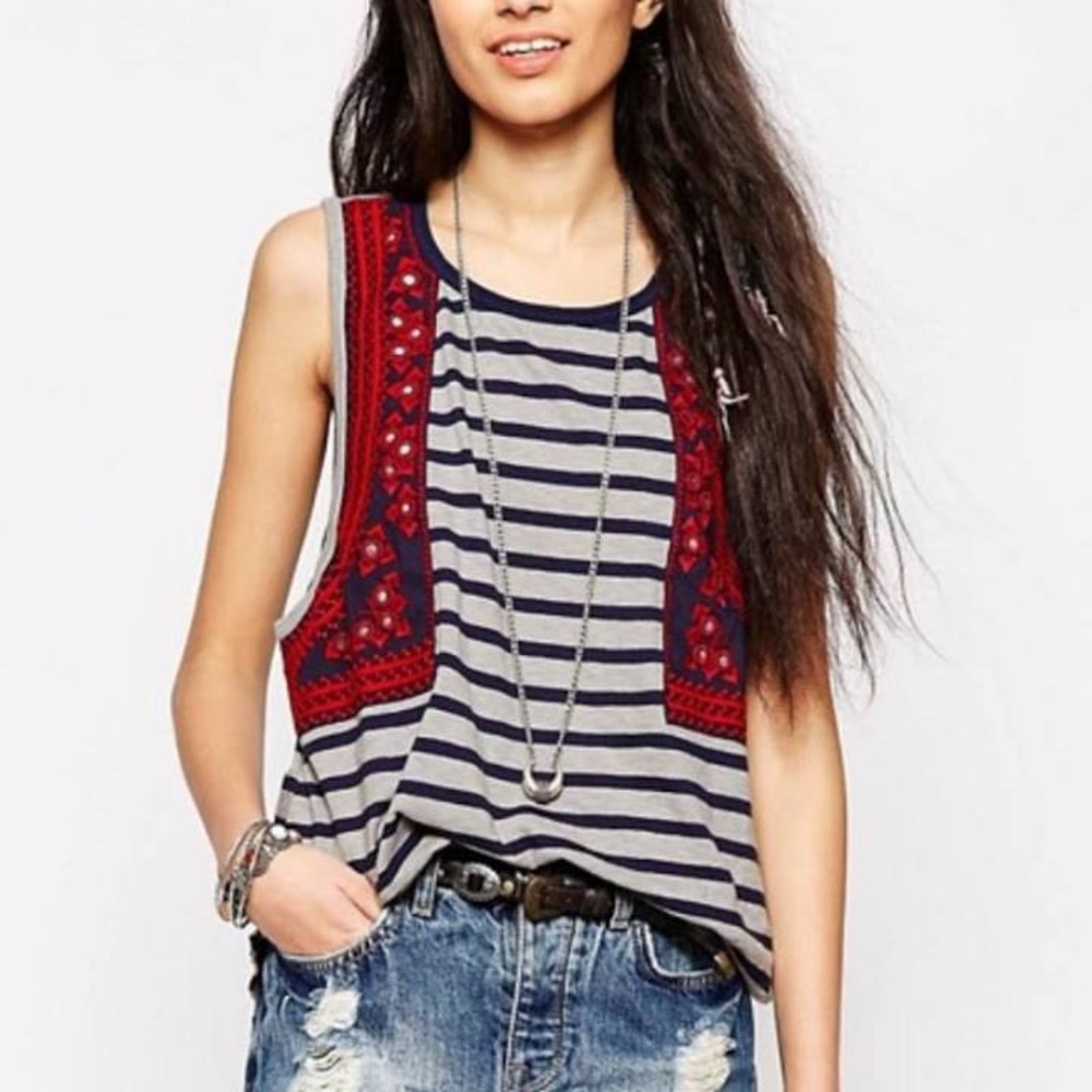 Free People gray striped tank top, size XS